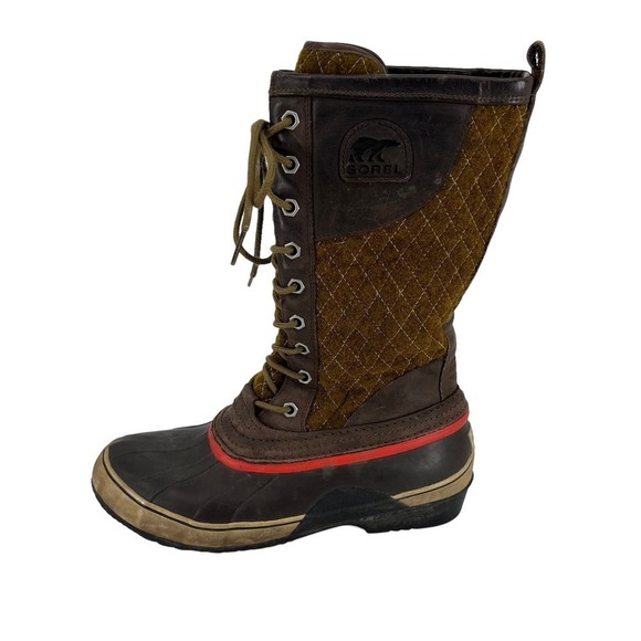 Sorel Boots Sorelli Quilted Wool‎ Green Brown Waterproof Women’s 10 main image 9
